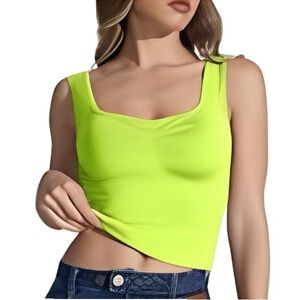 Crop Top Womens Small Light Green Crop Tank Pleated Slit Sides Summer FC7